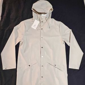 RAINS Off White Long Raincoat Hooded Button Up Lightweight Jacket For Women S/XS